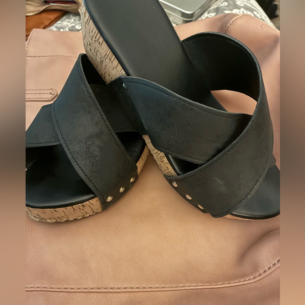 Black Wedge Sandals